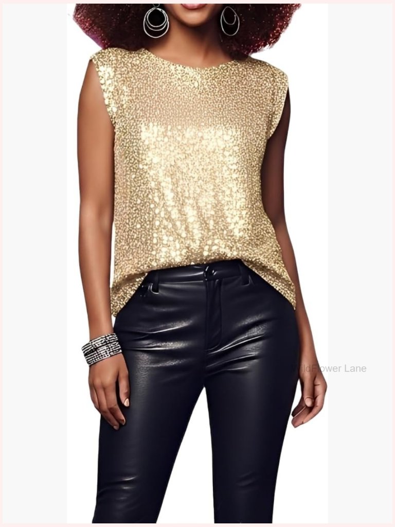 Sparkly Sequin Tank Top Sleeveless Glitter Disco Party Blouse